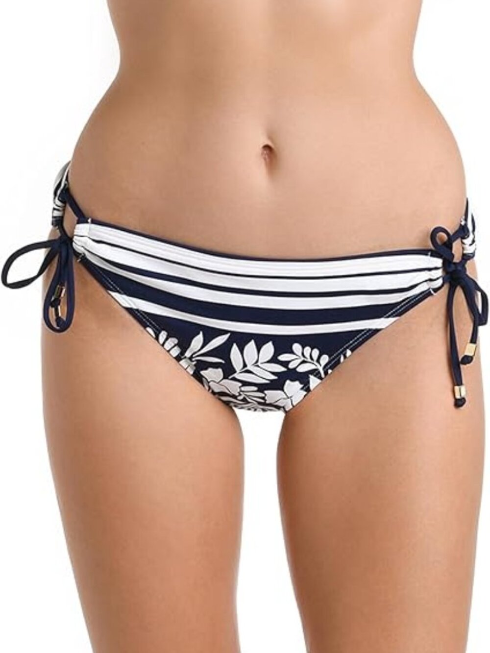 La Blanca 'Beach Bungalow' Side-Tie Bikini Swimsuit Bottom, Indigo/White
